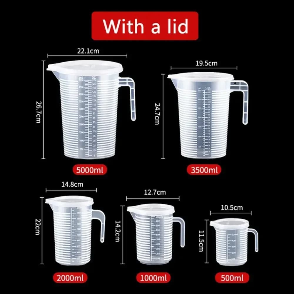 Μεζούρα κουζίνας 100-5000ml, χωρίς καπάκι με καπάκι, κλίμακα, PC, ανθεκτική σε υψηλή θερμοκρασία, πλαστικό δοχείο για γάλα και τσάι