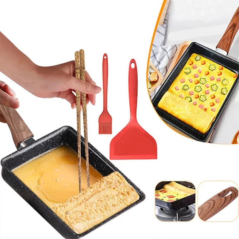 Ταψί για Tamagoyaki Ιαπωνική ομελέτα Αντικολλητικό ταψί για αυγά Ορθογώνιο Tamago μικρό τηγάνι αυγών με εργαλεία μαγειρικής