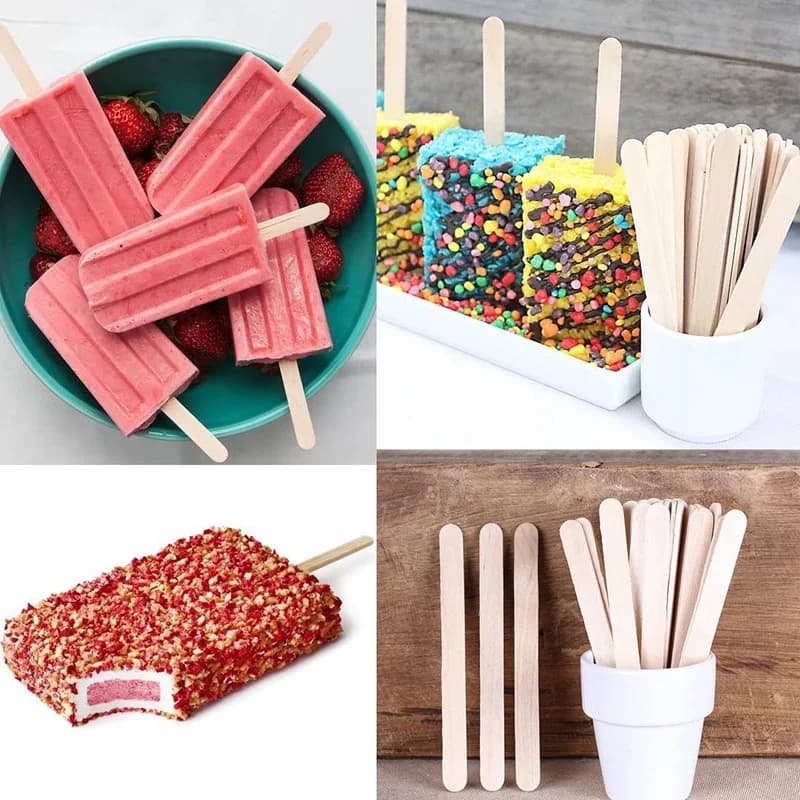 Leeseph Ξύλινα ραβδιά για παγωτό Craft Sticks, μήκους 11.4cm, για παγωμένα γλύκισματα, καλούπια ρητίνης για ποτά, χειροποίητα εργαλεία