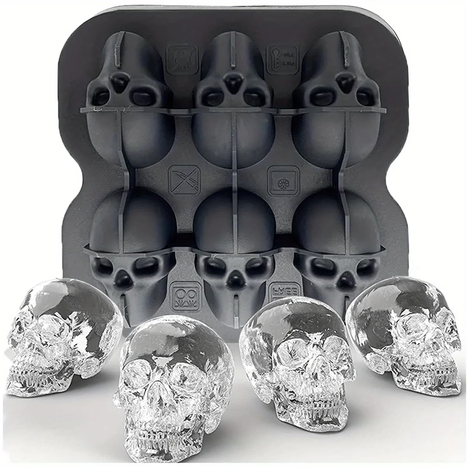 Καλούπι για παγάκια Skull από σιλικόνη 3D εύκαμπτο, χωρίς BPA, για καταψύκτη, καλούπι παγάκια κεφαλής κρανίου για ποτά και κοκτέιλ