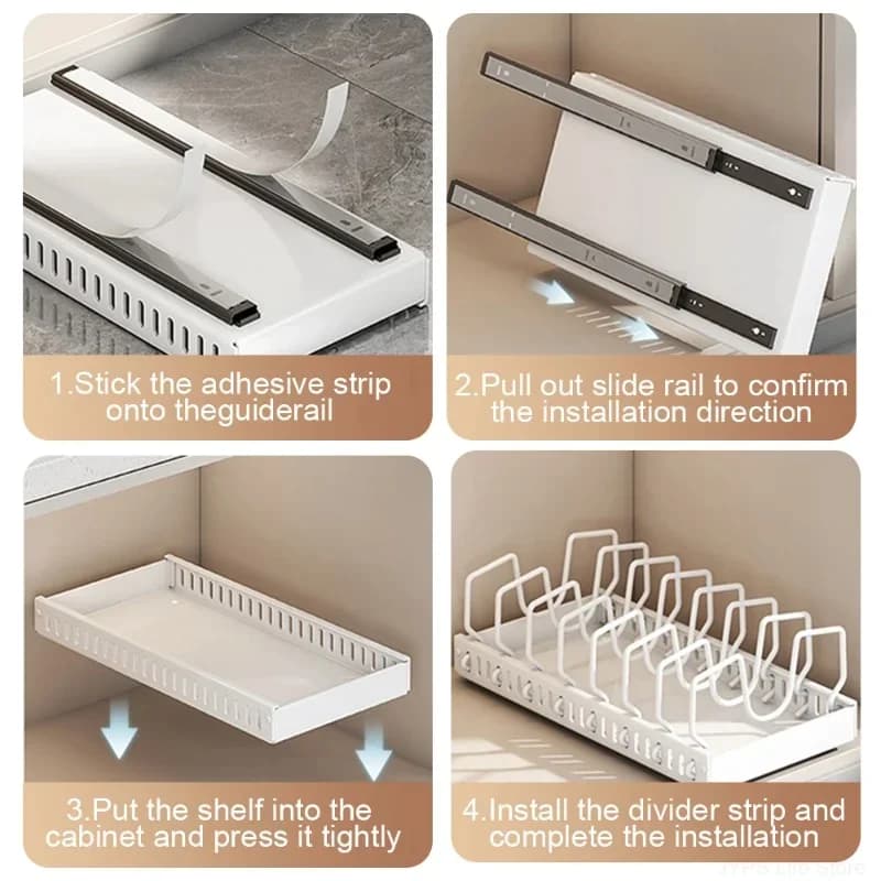 Προσφορά multifunctional συρόμενο συρταριέρικο ράφι αποθήκευσης κουζίνας για καπάκια κατσαρολών, μπαχαρικά, μπολ, πιάτα και σκεύη