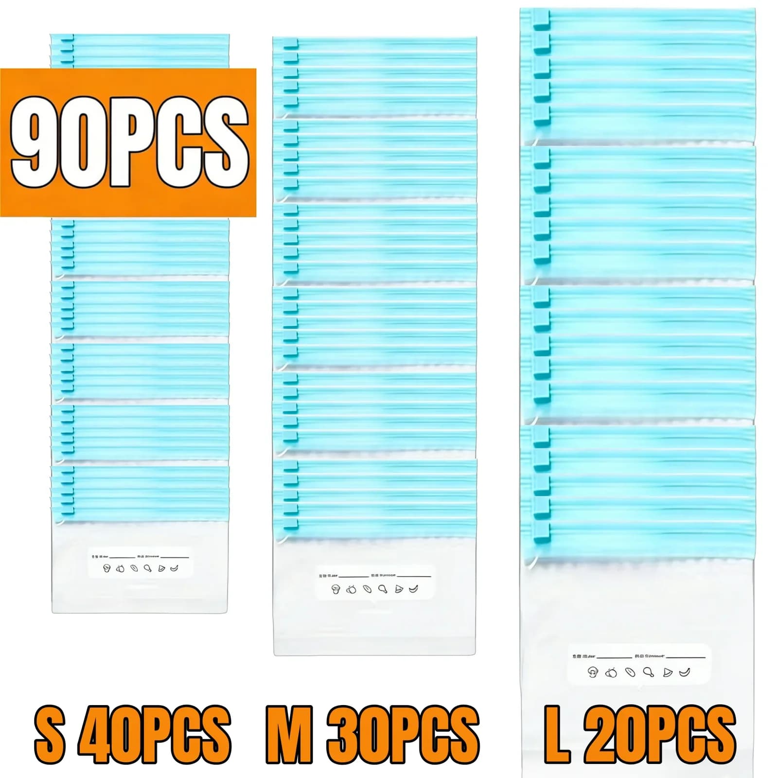 10-90pcs Τσάντες αποθήκευσης φρέσκιας διατήρησης με φερμουάρ, σφραγισμένες σακούλες τροφίμων για φρούτα, δημητριακά, λαχανικά, κρέας, στεγανή αποθήκευση στην κατάψυξη