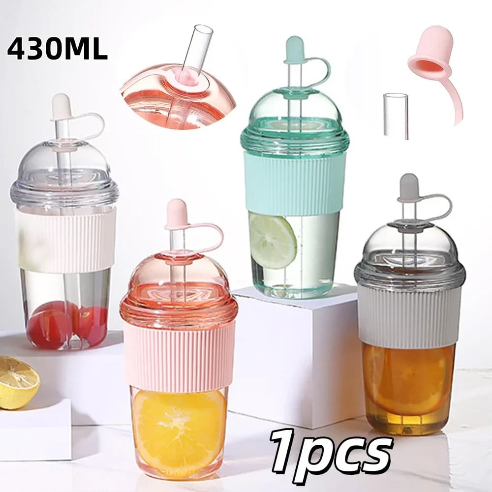 1 τεμ. φορητό κύπελλο με καλαμάκι flip 430ml, πλαστικό, στυλ ins, υψηλής χωρητικότητας μπουκάλι νερού για τσάι, καφέ, γάλα, ανθεκτικό στη θερμότητα, κύπελλο για χυμό και ζελέ