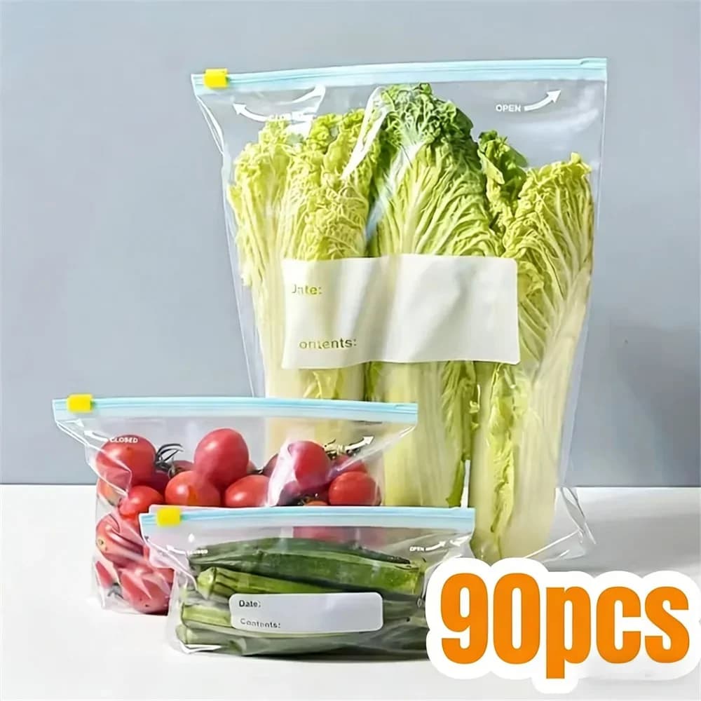 10-90pcs Τσάντες αποθήκευσης φρέσκιας διατήρησης με φερμουάρ, σφραγισμένες σακούλες τροφίμων για φρούτα, δημητριακά, λαχανικά, κρέας, στεγανή αποθήκευση στην κατάψυξη